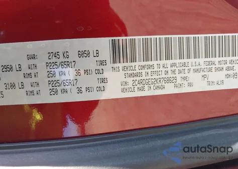 2019 Dodge Grand Caravan Gt z USA, uszkodzony, nr VIN 2C4RDGEG2KR768629